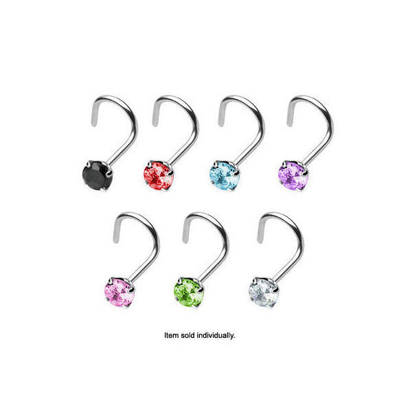 Surgical Steel Nose Screw with Prong Set CZ Jewel