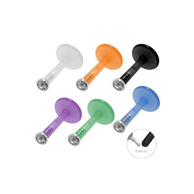 Flexible Threadless Push-In 16G Labret Monroe Lip Jewelry with Clear Gem