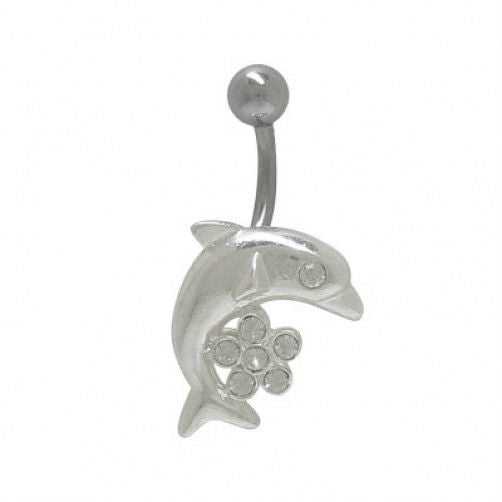 Dolphin Belly Ring with Flower Cz Jewels