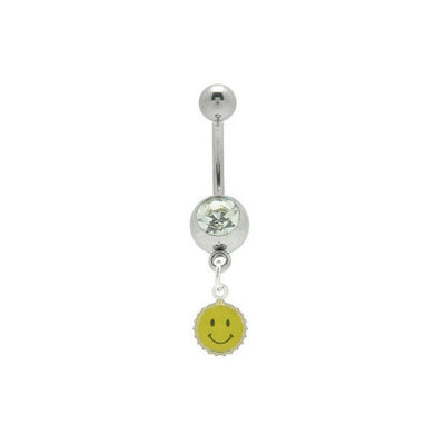 Smiley Face Dangler Belly Ring 14G Navel Jewelry