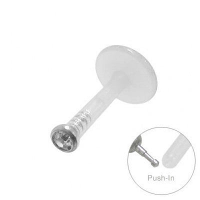 Flexible Threadless Push-In Labret Monroe Lip Jewelry with Clear Gem