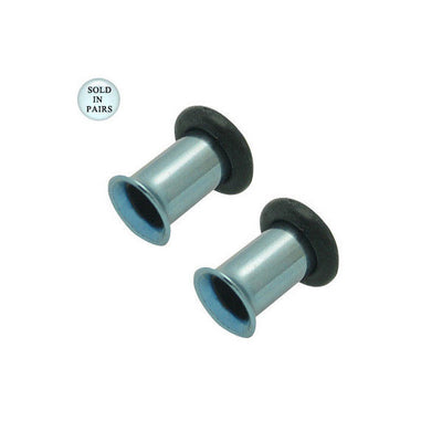 Light Blue Anodized Titanium Tunnel Eyelet Plugs with O-Ring -  4 Gauge