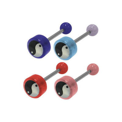Yin-Yang Logo Barbell Tongue Rings Body Jewelry Piercing Bar 14G Surgical Steel