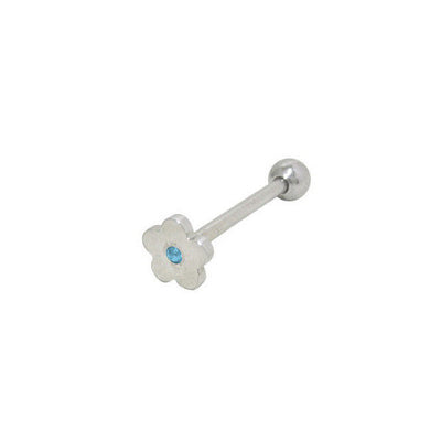 Flat Head Jeweled Flower Design Tongue Ring