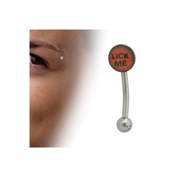Curved Barbell 16G Eyebrow Ring with Lick Me Logo
