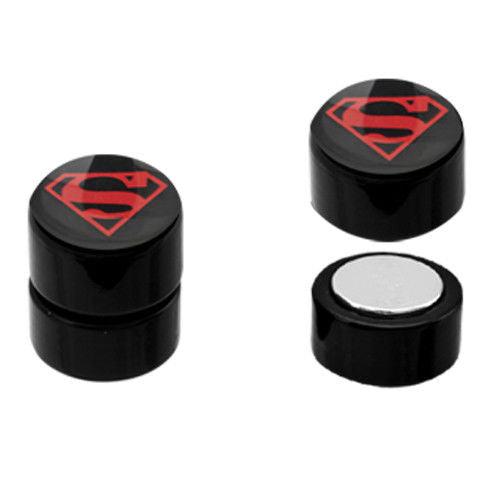 Pair of Acrylic Magnetic Superman Faux Ear Plugs - No Piercing Needed