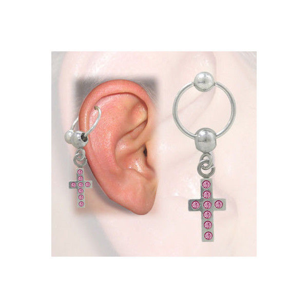 Cartilage - Tragus Cross Design with Jewels (16G-3/8 In-10mm)