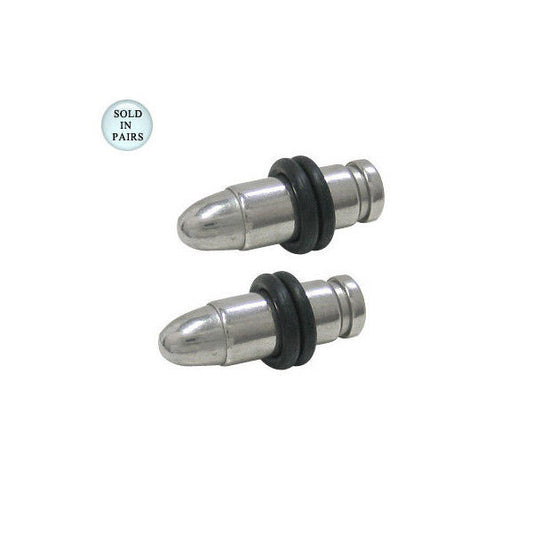 Pair of Surgical Steel Bullet Shape Ear Plugs Gauges 8G - 2G