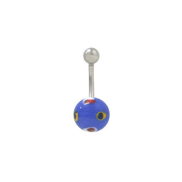 Belly Ring W/ Blue Painted Glass Ball 14G