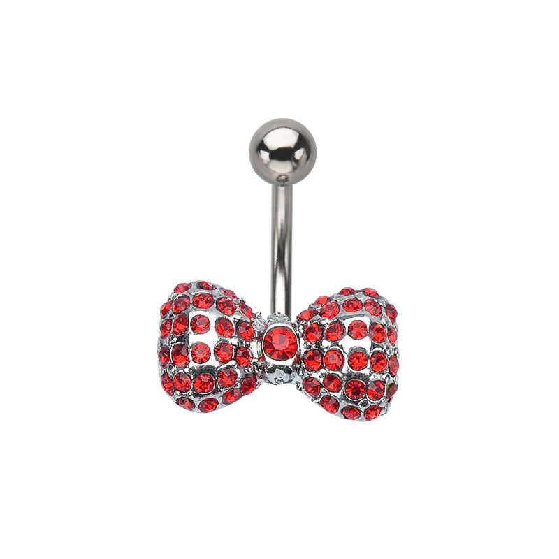 Multi Red Jewel Bow Belly Button Ring