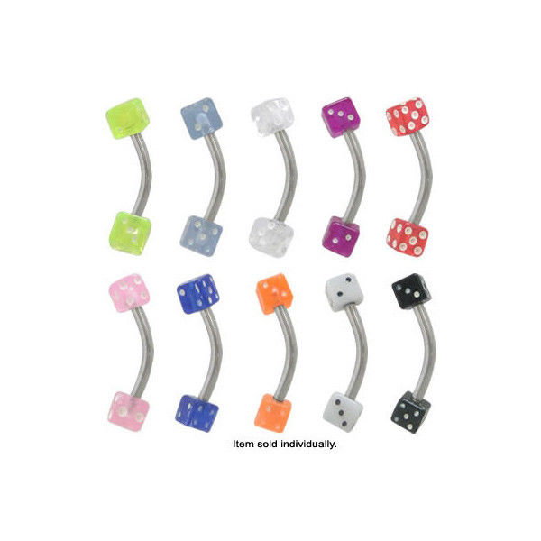 Acrylic Dice 16G Curved Barbell Eyebrow Rings - 10 Colors Available