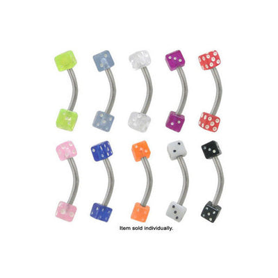 Acrylic Dice 16G Curved Barbell Eyebrow Rings - 10 Colors Available
