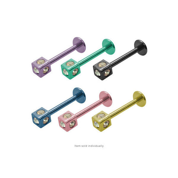 Anodized Titanium Labret Monroe 14G Lip Jewelry with Jeweled Square - 6 Colors