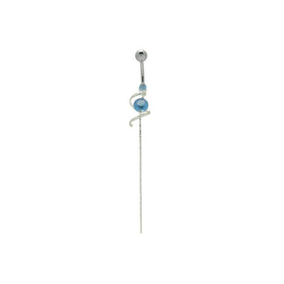 Blue Cz Gem Spiral Design Dangle Belly Ring