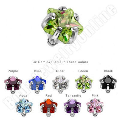 Prong Set Star Gem Internally Threaded Dermal Top