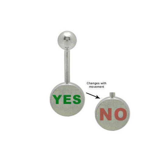 Yes No Hologram Logo Belly Ring Navel Body Jewelry Surgical Steel 14G