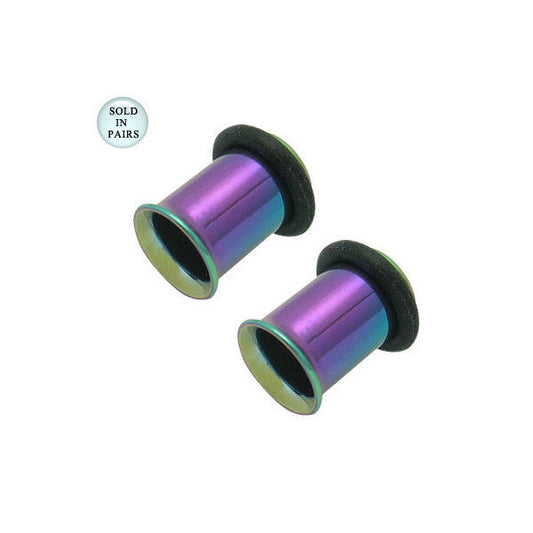 Multi-Colored Anodized Titanium Single Flare Tunnel Plug with O Rings - 2 Gauge