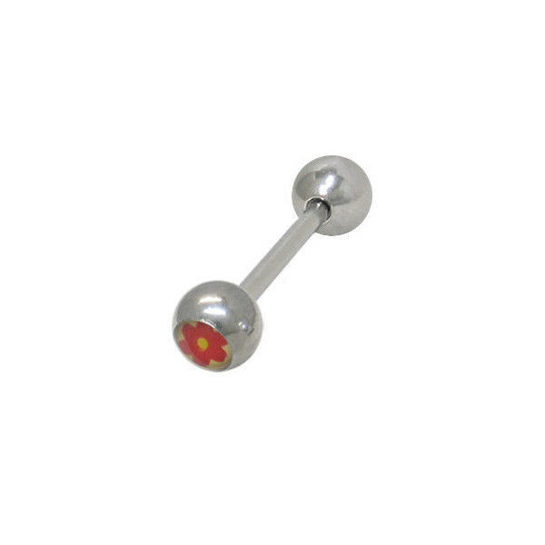 Red Flower Logo Surgical Steel Barbell Tongue Ring