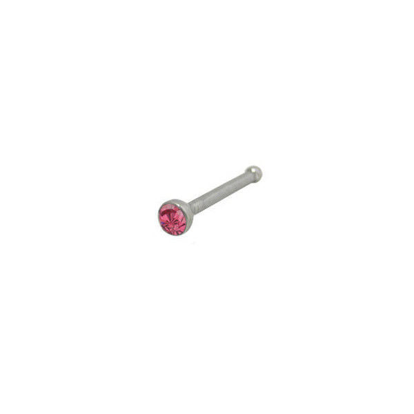 Nose Bone 316L Surgical Steel with Pink Jewel 18G  6mm