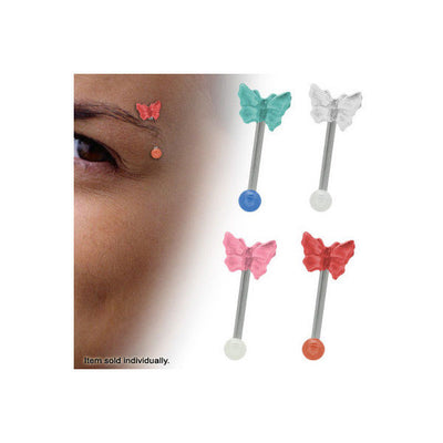Butterfly Design 16G Eyebrow Jewelry Straight Barbell in 4 Different Colors