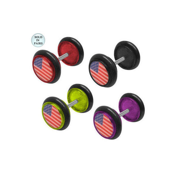 Pair of Fake/Cheater American Flag Acrylic 14 Gauge Ear Plugs - 4 Colors Avail