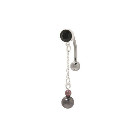 Dangling Beads Reversed Belly Ring with Cz Gem