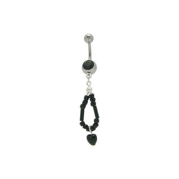 Black Beads and Jeweled hearts Belly Button Ring