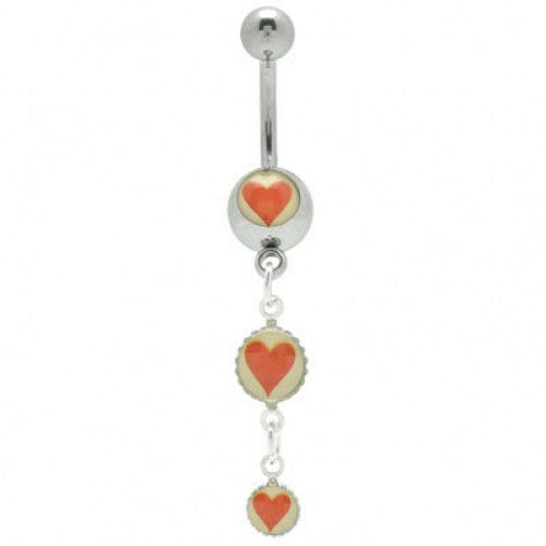 Red Heart Design Dangling Belly Button Ring