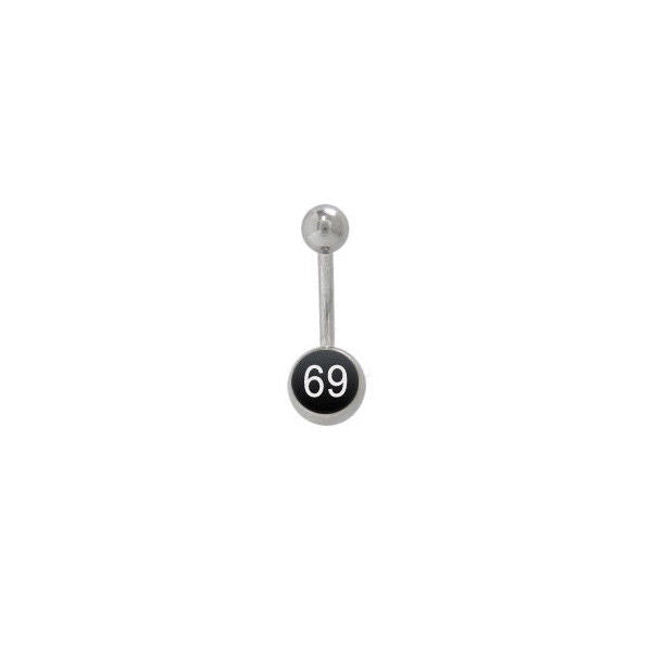 Belly Button Ring 14ga Black 69 Logo