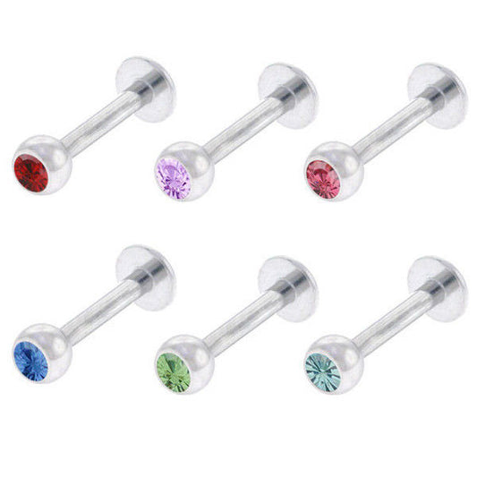 Labret Monroe Surgical Steel Lip Jewelry with CZ Jewel - 6 Colors Available