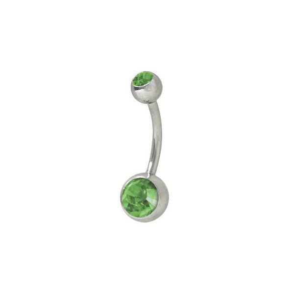 Double Jewel Belly Button Ring High Polish Surgical Steel 14G