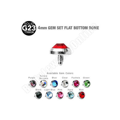 11 Grade 23 Solid Titanium Internally Threaded Flat Dermal CZ Tops