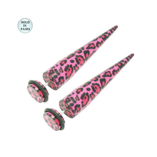 Pair of Acrylic 16G Pink Black Spots Fake Ear Stretchers