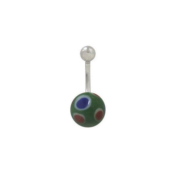 Green Painted Glass Ball Belly Ring Navel Body Jewelry 14G
