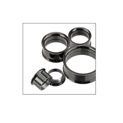 Black Anodized Titanium Ear Plugs Gauges Double Flare Screw Fit - Sold as Pair