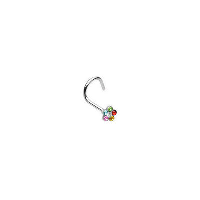 Nose Screw with Multi-Color Gem Paved Flower 18 Gauge 6mm