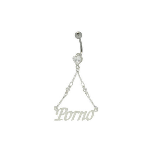 Porno Logo Dangler Belly Ring Navel Jewelry Surgical Steel 14G