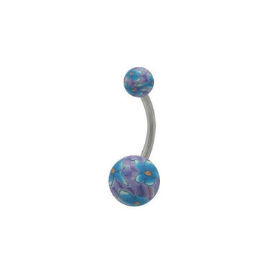 Fimo Beads Purple & Blue Flower Design Belly Ring