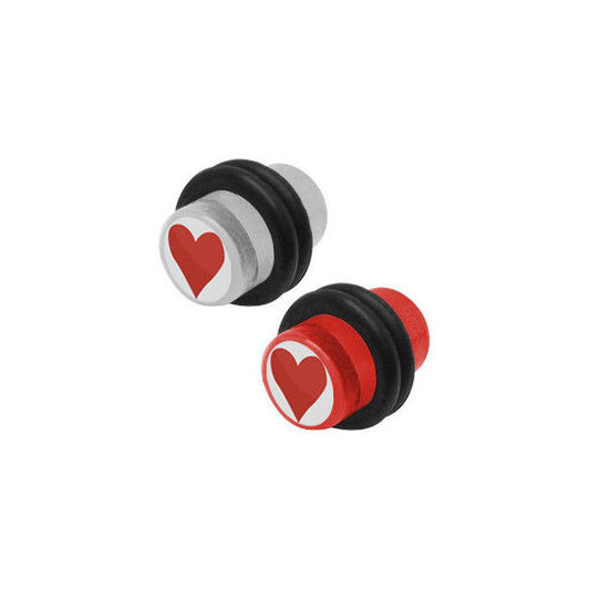 Pair of Sweet Heart Love Logo Acrylic Ear Plugs - 2 Gauge and 2 Colors Available