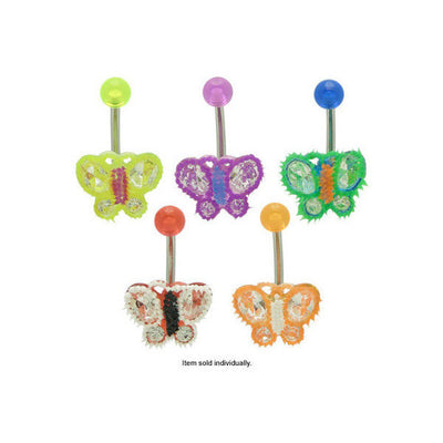 Acrylic Butterfly Belly Ring with Cz Gems 14G