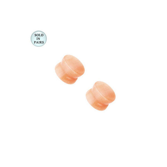 Pair of Solid Peach Jade Semi Precious Stone Double Flared Plugs - 8 Gauge to 00G