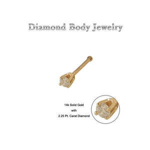 14K Solid Gold Nose Bone with Genuine Diamond Stud 20G 8MM
