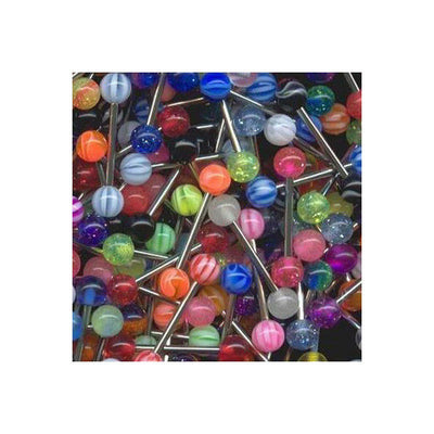 Straight Barbells Acrylic Beads 15 Pcs Steel Nipple Rings Tongue Bar Bridge 14G