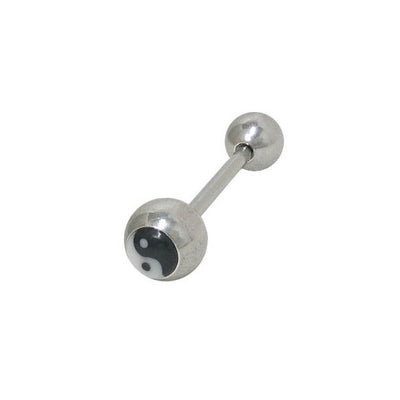 Straight Barbell Tongue Ring Ying Yang Logo