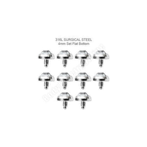 10 Dermal Anchor Tops with 4mm Flat Bottom CZ Gem Set Dome 16 Gauge