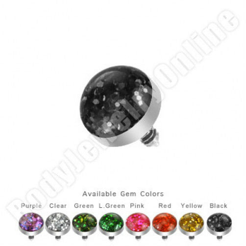 3 Pack Dermal Tops Glitter Dome Internally Threaded Dermal Jewelry 16G 4mm