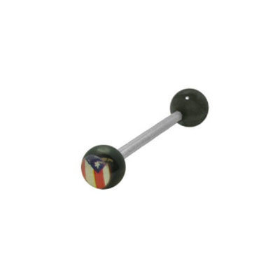 Barbell Tongue Ring Acrylic Puerto Rican Flag