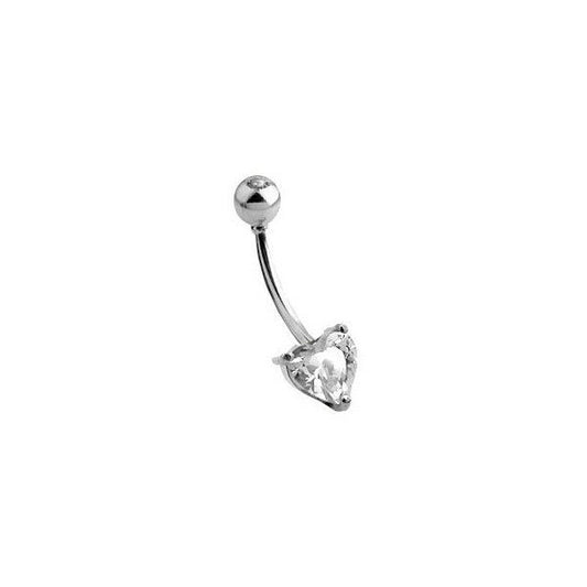Solid 14k White Gold Heart CZ Gem Belly Button Ring