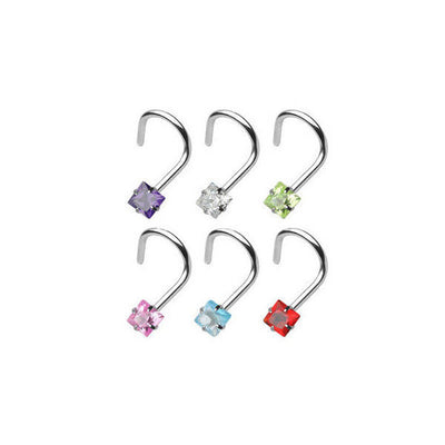 Nose Screw with Prong Set Square Gem