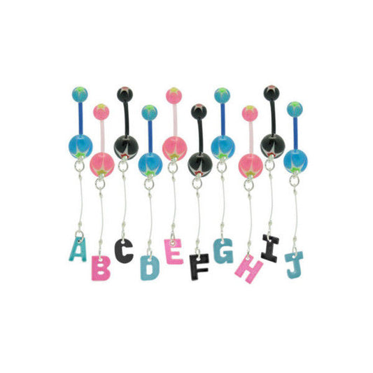 Belly Button Ring Acrylic Colorful Initial 14 Gauge